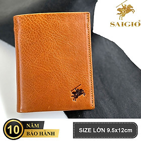 Bóp Nam Đứng HERITAGE, Da Bò Full Grain Siêu Bền Bỉ , Size Lớn, Thiết Kế Cổ Điển, Đơn Giản, Dáng Đứng - Gập 2, Ngăn Đựng Tiền Có Khóa Kéo, Nhiều Ngăn Để Giấy Tờ Tiện Dụng - Hàng Chính Hãng SAIGIO - Vàng bò