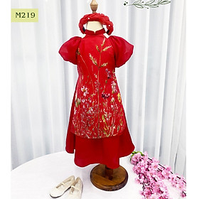 Áo dài tết cho bé gái mẫu Hoa đào Chim én mùa xuân xinh xắn từ 12-30kg hàng thiết kế cao cấp (Không kèm cài)