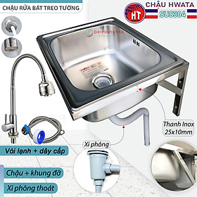 Mua Bộ Chậu Rửa Chén Bát SUS304 HWATA Treo Tường 43x38cm Kèm Vòi Lạnh - Đủ bộ gồm Chậu  khung treo  xi phông  vòi
