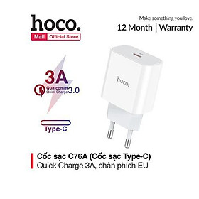 Hình ảnh Cốc Sạc Hoco C76A Cổng Sạc Type-C hỗ trợ sạc nhanh QC3.0 và PD18W(Trắng),HÀNG CHÍNH HÃNG