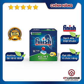 Viên rửa chén bát finish all in one 50 viên hương chanh - 6 chức năng [rẻ vô địch}