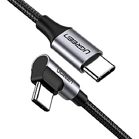 Hình ảnh Cáp sạc và truyền dữ liệu 2 cổng USB Type-C, một đầu bẻ góc 90 độ, hỗ trợ sạc nhanh PD 60W, dòng tối đa 3A UGREEN US255 - Hàng chính hãng