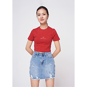 Áo thun đỏ ôm body "Good morning" Maybi