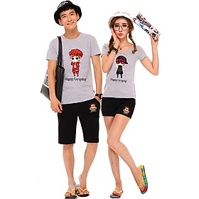 Bộ Áo Thun Đôi Nam Nữ Happy Forever Màu Xám