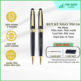 Bút kim loại xoay PD116 khắc tên - ngòi 0.7mm mực xanh + Hộp bút