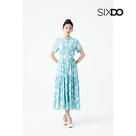 Đầm hoa midi voan cổ sơ mi cúc dọc thời trang SIXDO