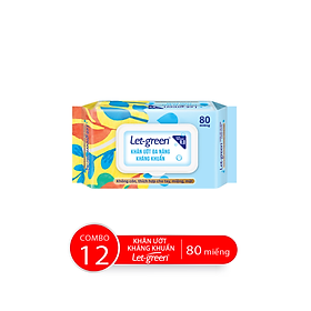 Combo 12 Bao Khăn Ướt Đa Năng Kháng Khuẩn LET-GREEN, 80 Miếng/Bao