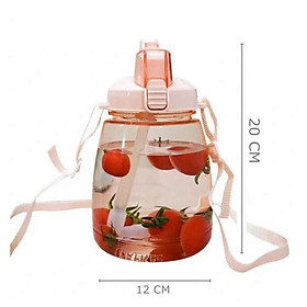 Bình nước nhựa trong 1.2l kèm ống hút , sticker