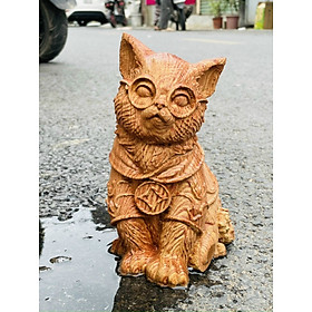 Tượng con mèo linh vật năm 2023 gỗ hương đá kt cao 25×17×16cm 