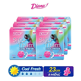 Combo 6 Băng vệ sinh Diana Siêu thấm Cool Fresh Siêu mỏng Cánh gói 8 miếng