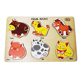 Đồ Chơi Gỗ Thông Minh - Bộ Lắp Ghép Nhận Dạng Hình Động Vật Bằng Gỗ (6 chi tiết hình thú nhiều màu) - Sản xuất tại Việt Nam, an toàn, đạt chuẩn Quatest 3 - Dành cho bé từ 3 tuổi trở lên