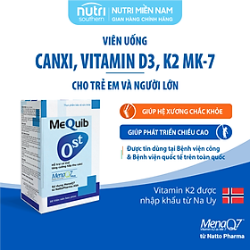 Vitamin D3 K2 MK7 MenaQ7 Và Canxi MEQUIB OST - Hỗ Trợ Tăng Cường Hấp Thu Canxi, Tăng Trưởng Chiều Cao và Phòng chống loãng xương (hộp 60 viên)