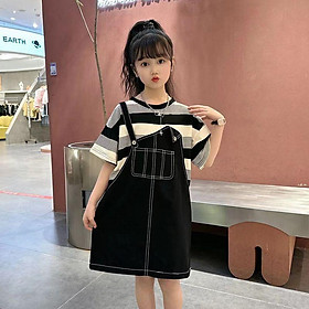 DONGSHOP Cô gái giả hai chiếc váy 2023 mùa hè váy trẻ em lớn phiên bản Hàn Quốc