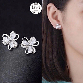 Bông tai bạc nữ hoa 3 cánh nạm đá DaLiA Jewelry sáng tinh tế, sang trọng - BT02