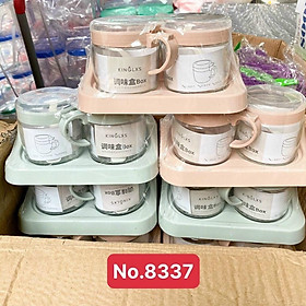Mua Bộ 2 hũ đựng gia vị thủy tinh cao cấp có khay nhiều màu ( giao ngẫu nhiên )