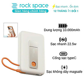 Pin sạc dự phòng không dây 10000mAh kiêm giá đỡ điện thoại Rockspace P28 Pro sạc nhanh 22.5W Magnetic Wireless tích hợp cáp - hàng chính hãng bảo hàng 12 tháng - Màu be