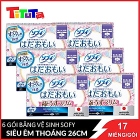 Combo 6 Băng Vệ Sinh Sofy Skin Comfort Ultra Thin 26cm Siêu Êm Thoáng Siêu Mỏng Cánh 17 Miếngx6