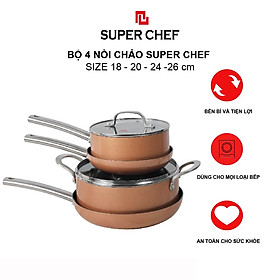 Bộ 4 Nồi Chảo Chống Dính Black Diamon Super Chef Siêu Bền, Chống Dính Hơn