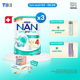 Bộ 3 lon Sữa bột Nestlé NAN OPTIPRO PLUS 4 800g/lon với 5HMO Giúp tiêu hóa tốt + Tăng cường đề kháng (Bé 2-6 tuổi) - Tặng Bảng ghép hình cá sấu có ốp lưng i