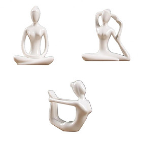 3x Ceramic Yoga Figure Ornament Statue Sculpture Garden Home Decor