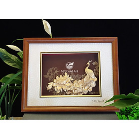 Tranh Chim Công Mẫu Đơn (25×32cm) MT Gold Art- Hàng chính hãng, trang trí nhà cửa, phòng làm việc, quà tặng sếp, đối tác, khách hàng, tân gia, khai trương 