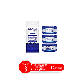 Combo 3 Lốc Khăn Ướt Cồn Bỏ Túi Mini Let-Green, 12 miếng/gói, 3 gói/lốc