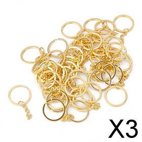 3x50pcs Gold Plated Alloy Split Keyring with Chains 25mm