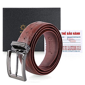 Dây nịt nam da đà điểu Huy Hoàng 3,5P da hột đầu kim màu nâu đỏ HT4451