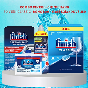 COMBO FINISH: Viên rửa bát Classic 90 viên + Bóng 750ml + Muối 1,2kg + Dung dịch vệ sinh