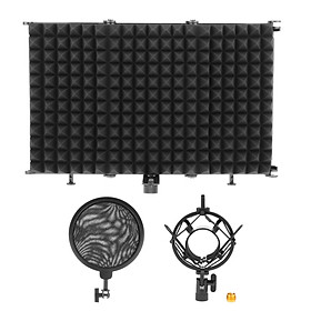 Microphone Isolation Shield, Studio Mic Sound Absorbing Foam Reflector for Any Condenser Microphone Recording Equipment Studio, Black