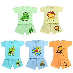 Combo 5 bộ quần áo trẻ em cotton mẫu cộc tay màu nhạt