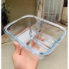 Mua Hộp thuỷ tinh 3 ngăn riêng biệt ( tặng kèm 1 thìa ăn cơm inox + 1 đôi đũa)