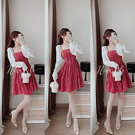 SÉT ĐẦM HOA CÓ MÚT KÈM ÁO KHOÁC XINH XẮN TRẺ TRUNG