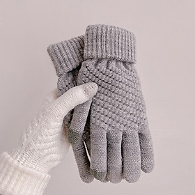 Găng tay len cảm ứng dày 8 màu trơn / Bao tay len cảm ứng
