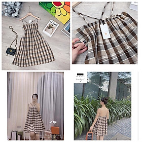 Đầm 2 Dây Babydoll Kẻ Caro , Váy Nữ Xòe Dáng Lỡ Hở Lưng xinh nhức nách