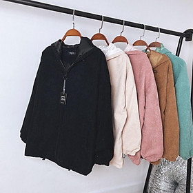 Áo khoác basic nhung gân trơn form rộng tay phồng cánh dơi ulzzang kun