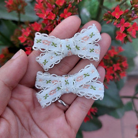 Set 2 kẹp tóc, 2 chun buộc tóc handmade phong cách vintage đáng yêu cho bé gái, mẹ Tôm