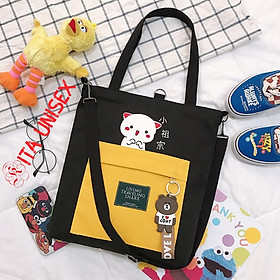 Hình ảnh Túi Tote Vải Canvas Nữ Có Khóa Ulzzang Hot Trend Kita Unisex - Mẫu MÈO CUTE - Ảnh thật