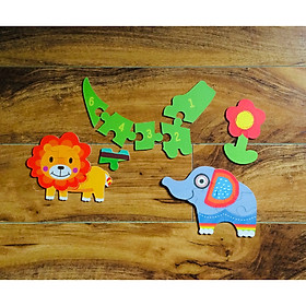 Ghép hình gỗ 6 mảnh hộp sắt dày đẹp My First Puzzle chủ đề Động vật, Xe công trình, Phương tiện giao thông