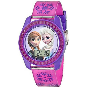Disney's Frozen Kids' Digital Watch with Elsa and Anna on the Dial, Purple Casing, Comfortable Pink Strap, Easy to Buckle, Safe for Children - Model: FZN3598