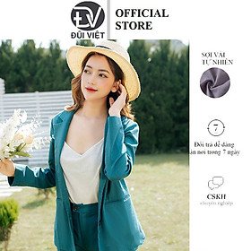 Áo khoác ngoài thiết kế xanh nhẹ nhàng kiểu Hàn Quốc thời trang xuân thu cho nữ Blazer Đũi Việt DV08