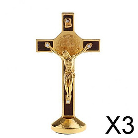 3xCrucifix Jesus Christ Cross Statue Figurine for Car Home Chapel Decor Gold