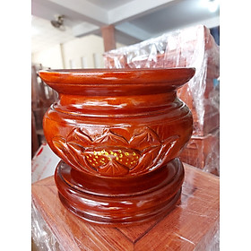 Mua Bát nhang lư hương gỗ tràm nguyên khối chạm khắc hoa sen nổi đường kính 18cm