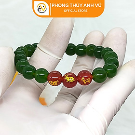 Vòng mã não xanh tam hợp hợi mão mùi đã khai quang - size 8 10ly cho nữ - may mắn tài lộc - Vòng Tam Hợp Anh Vũ