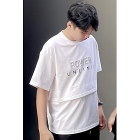 Áo thun cổ tròn (Unisex) NOVELTY YOUNGTOPS - trắng họa tiết POWE in dập nổi 230542T - S(Chiều cao m55-m65 / cân nặng <60kg)