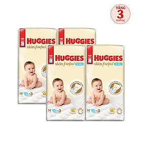 Combo 4 gói Tã/bỉm dán sơ sinh Huggies Skin Perfect M 46+3 miếng với 2 vùng thấm giảm kích ứng da