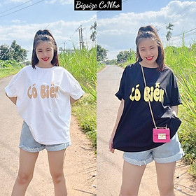 Áo thun tay lỡ form rộng in chữ Có Biến, Áo phông bigsize nữ freesize 60-100kg CO BIEN - Màu trắng