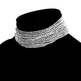 Multilayer Rhinestone Choker Statement Necklace Wedding Jewelry Silver
