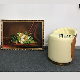 Mua Ghế đôn trang điểm màu trắng kem - cam CS0926-1P Nội thất Capta Ghế nữ ngồi bàn phấn lưng tựa thấp bọc da PU đế chân inox mạ màu vàng gold HCM
