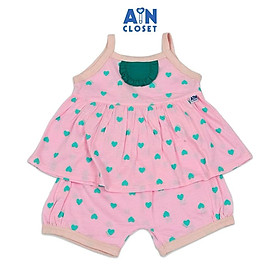 Bộ quần áo Ngắn bé gái họa tiết Dây Tim Xanh nền hồng thun giấy - AICDBG3VSC7N - AIN Closet
